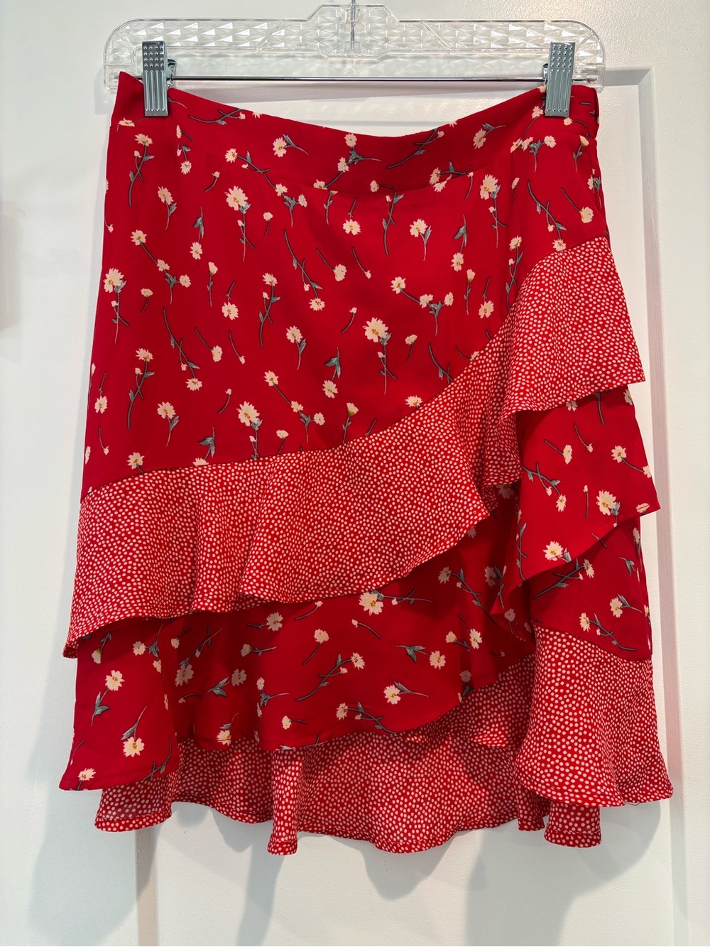 Candie's Red Floral Ruffle Skirt